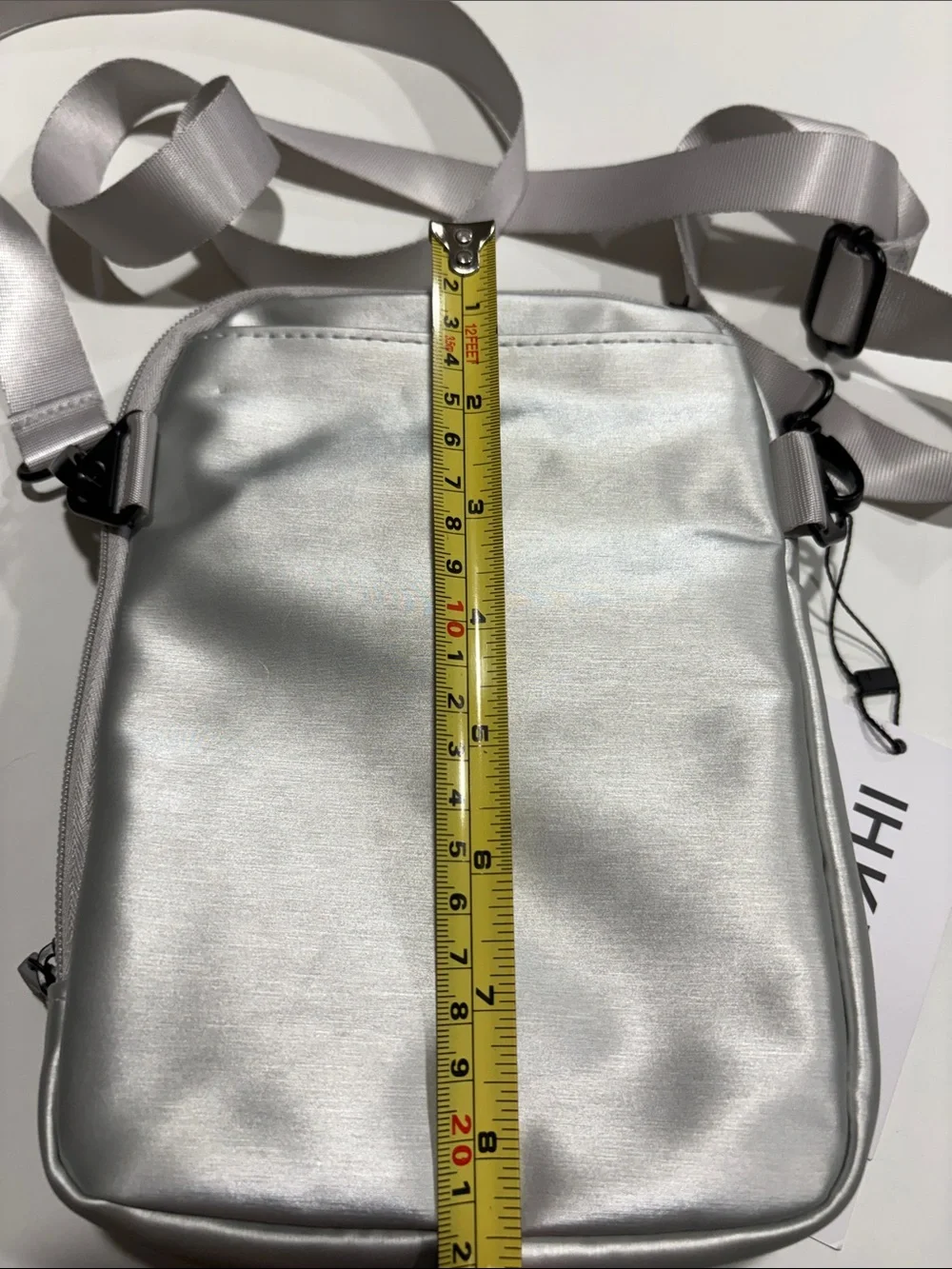 Ikwhip Metallic Matte Silver Everyday Crossbody Bag. Lots of pockets! Web strap